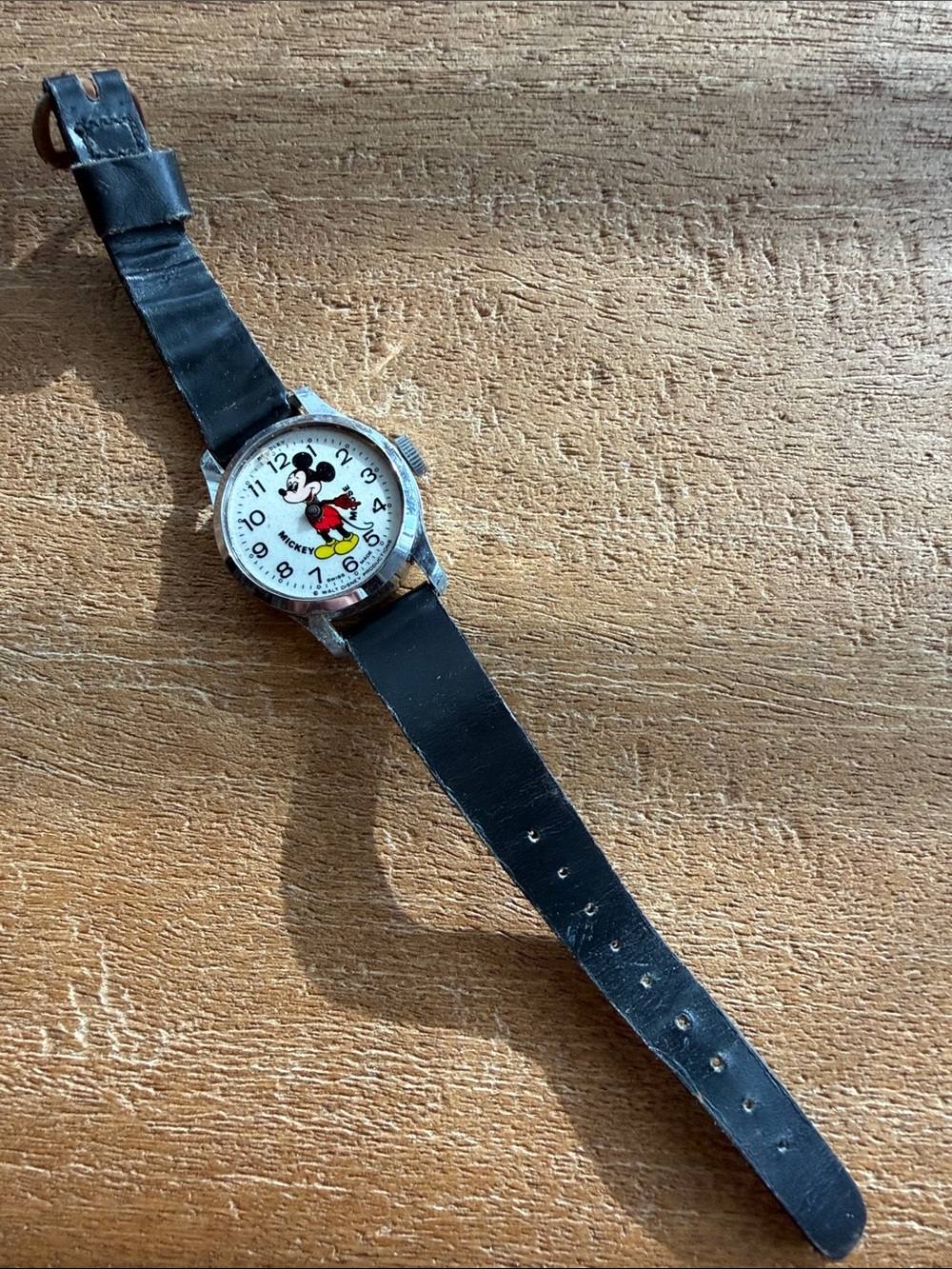 Vintage Bradley Mickey Mouse Watch Black Leather Strap For Parts Repair Disney
